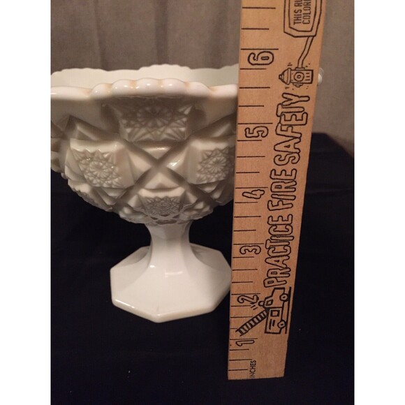 Vtg Westmoreland Old Quilt Milk Glass Compote Candy Dish White Footed - Picture 4 of 7